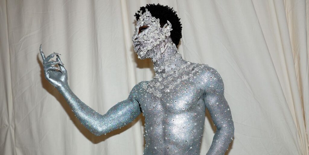 Lil Nas X Wore Nothing But a Thong and Silver Body Paint at the 2023 Met Gala