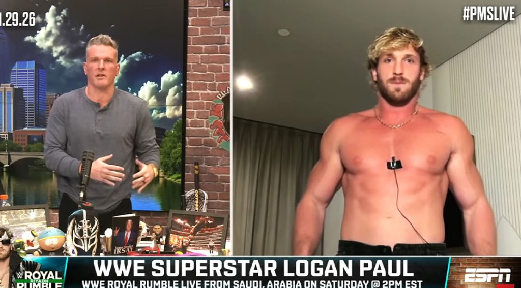 Logan Paul Goes Shirtless on The Pat McAfee Show Ahead of WWE Royal Rumble: 'I’m Locked In'