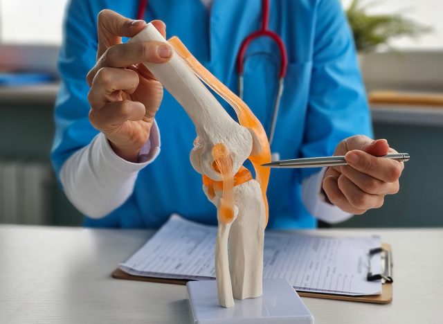 5 Home Exercises That Rebuild Knee Strength Without Joint Pain After 60 Doctor shows anatomy of structure of human knee joint