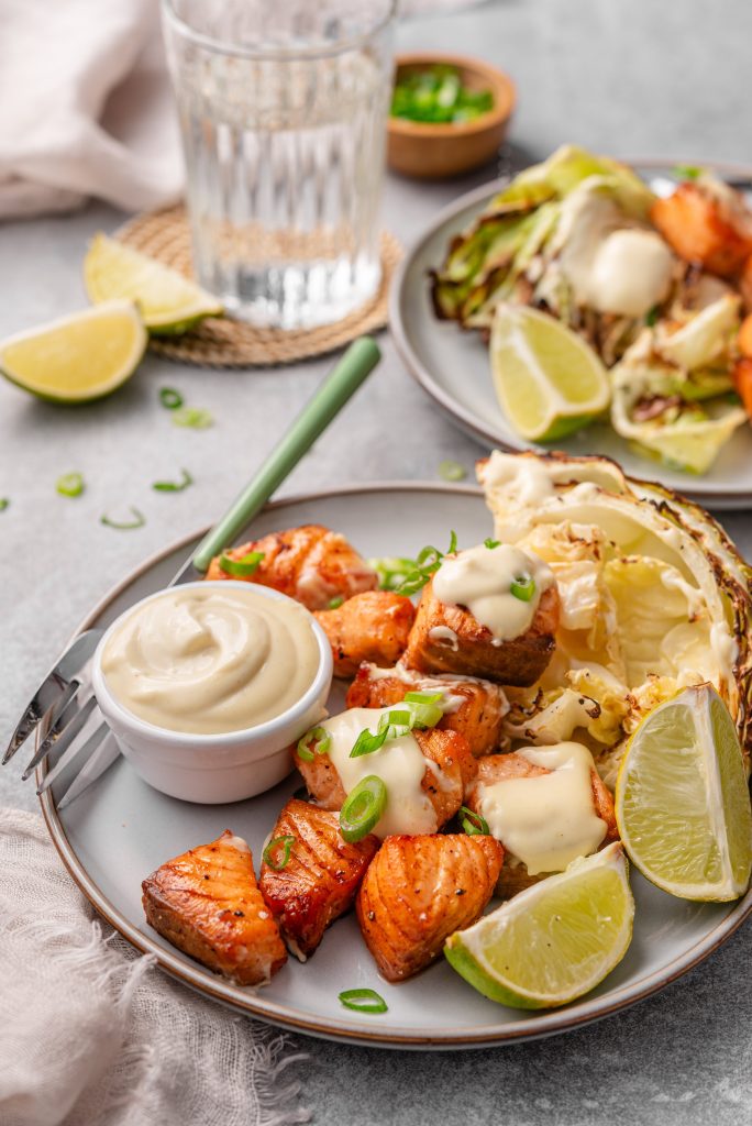 Air fryer salmon bites with wasabi mayo